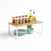 Expandable Kitchen Organizer, Bamboo Finish Spice Rack with Metal Frame, Space-Saving Countertop Cabinet Shelf, Multipurpose Storage Solution (Single Rack)