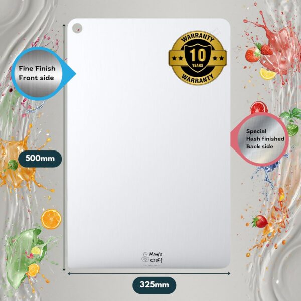 Extra Large Stainless Steel Cutting Board 50×32.5 cm | Rust-Proof Metal Chopping Board | Smooth Edged Steel Vegetable Meat Fish Fruit Cutter Board | Easy to use Hygienic Food Prep Surface