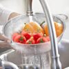 FRESHOME Multipurpose Stainless Steel Collander for Washing Rice,Fruits,Vegetables and Grains FRESHOME Multipurpose Stainless Steel Collander for Washing Rice,Fruits,Vegetables and Grains to Filter Easily in The Kitchen Bowl (Large) 31L x 31W x 9H cm