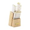 Farberware 15 Piece Triple Riveted Knife Set, High Carbon Stainless Farberware 15 Piece Triple Riveted Knife Set, High Carbon Stainless Steel Kitchen Knives, Sharp Knife Set with Wood Block, White and Gold