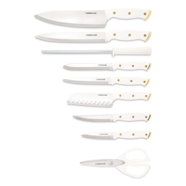 Farberware-15-Piece-Triple-Riveted-Knife-Set-High-Carbon-Stainless-Steel-Kitchen-Knives-Sharp-Knife-Set-with-Wood-Block-White-and-Gold.jpg Farberware 15 Piece Triple Riveted Knife Set, High Carbon Stainless Steel Kitchen Knives, Sharp Knife Set with Wood Block, White and Gold