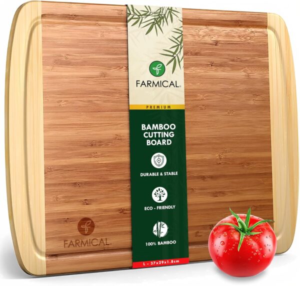 Farmical Large Wooden Chopping Board for Kitchen Bamboo Wood Cutting Boards with Juice Groove for Vegetables, Meat, Durable Wood Chopper Board for Slicing Serving (37x29cm)