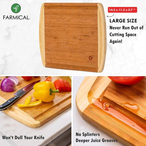 Farmical Large Wooden Chopping Board for Kitchen Bamboo Wood Cutting Boards with Juice Groove for Vegetables, Meat, Durable Wood Chopper Board for Slicing Serving (37x29cm)