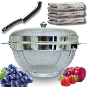 Febzona Large12 inch fruit basket with lid net cover | stainless steel fruits storage basket fruit basket for dining table vegetable storeg basket kitchen (LARGE 12 INCH)