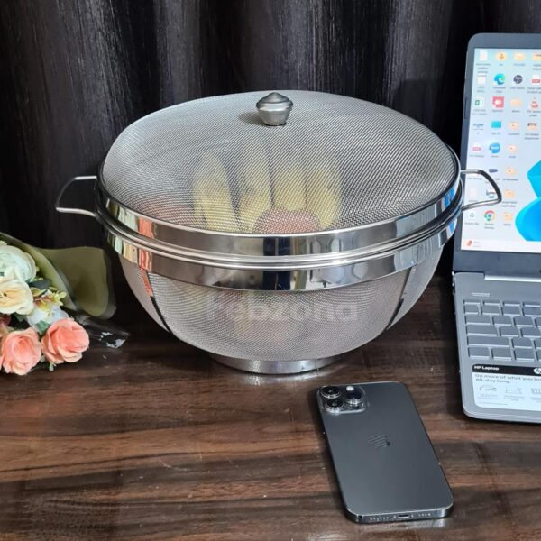 Febzona-Large12-inch-fruit-basket-with-lid-net-cover-stainless-steel-fruits-storage-basket-fruit-basket-for-dining-table-vegetable-storeg-basket-kitchen-LARGE-12-INCH.jpg Febzona Large12 inch fruit basket with lid net cover | stainless steel fruits storage basket fruit basket for dining table vegetable storeg basket kitchen (LARGE 12 INCH)