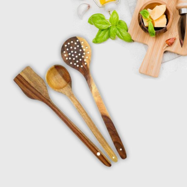 Flavoma Natural Sheesham Wood Spoon Set of 7 | Handmade Cooking Spoon Set | Wooden for Nonstick Cookware Kitchen Utensils | Kitchen Utensils, Frying Spoon Ladles & Turning Spatula, 24 Cm
