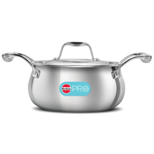 Hawkins 2 Litre Triply Stainless Steel Pro Handi | Induction Hawkins 2 Litre Triply Stainless Steel Pro Handi | Induction & Gas Compatible | No Burning | Even Heating | with Stainless Steel Lid | Silver (PSH20S)