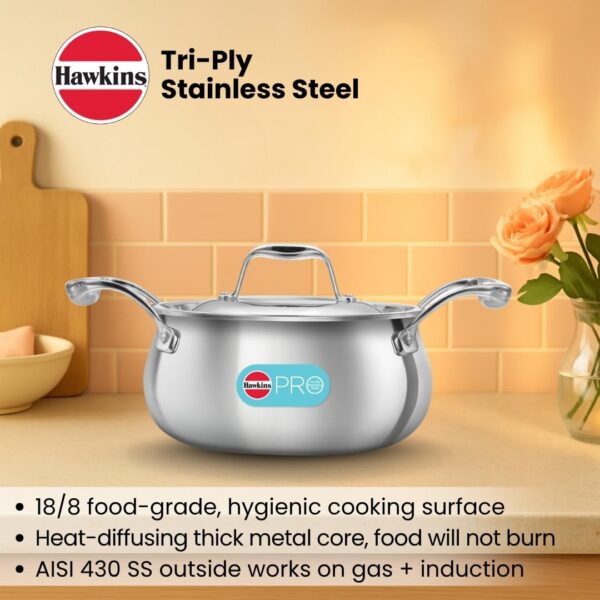 Hawkins-2-Litre-Triply-Stainless-Steel-Pro-Handi-Induction-Gas-Compatible-No-Burning-Even-Heating-with-Stainless-Steel-Lid-Silver-PSH20S.jpg Hawkins 2 Litre Triply Stainless Steel Pro Handi | Induction & Gas Compatible | No Burning | Even Heating | with Stainless Steel Lid | Silver (PSH20S)