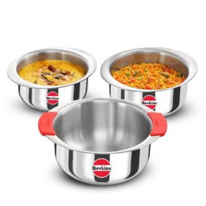 Hawkins 3-Piece Triply Stainless Steel Gift Set | Induction Safe | Stackable Design | Elliptical Rim for Better Grip & Handling | Silver (23SGP)|Induction and Gas Stove Compatible