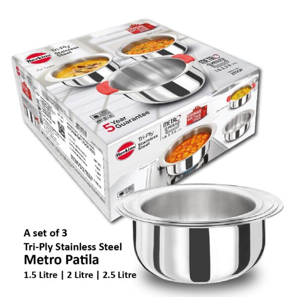 Hawkins 3-Piece Triply Stainless Steel Gift Set | Induction Safe | Stackable Design | Elliptical Rim for Better Grip & Handling | Silver (23SGP)|Induction and Gas Stove Compatible