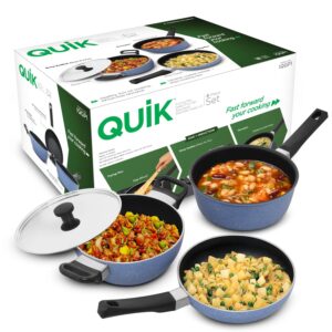 Hawkins Quik Nonstick Induction 4 Piece Cookware Set of Deep Kadhai, Frying Pan, Saucepan and Stainless Steel Lid | Kitchen Gift Pack | Grey (IQGP1)