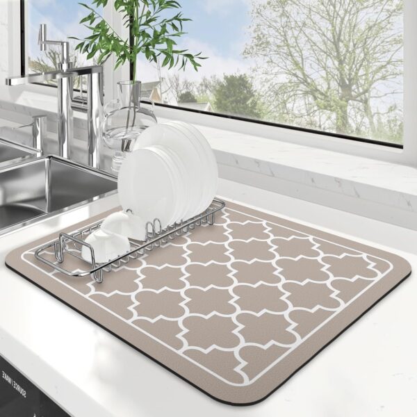 HomeCloud Dish Drying Mat for Kitchen Counter Hide Stain Super HomeCloud Dish Drying Mat for Kitchen Counter Hide Stain Super Absorbent, Non-Slip, Heat-Resistant, Great for Dishes, Rack Pad, Kitchen Counter, Coffee Maker, Coffee Bar Items (40x50cm, Beige)