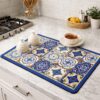HomeCloud Dish Drying Mat for Kitchen Counter Hide Stain Super Absorbent, Non-Slip, Heat-Resistant, Great for Dishes,Rack Pad, Kitchen Counter, Coffee Maker (40x50cm, Royal_Blue_Star)