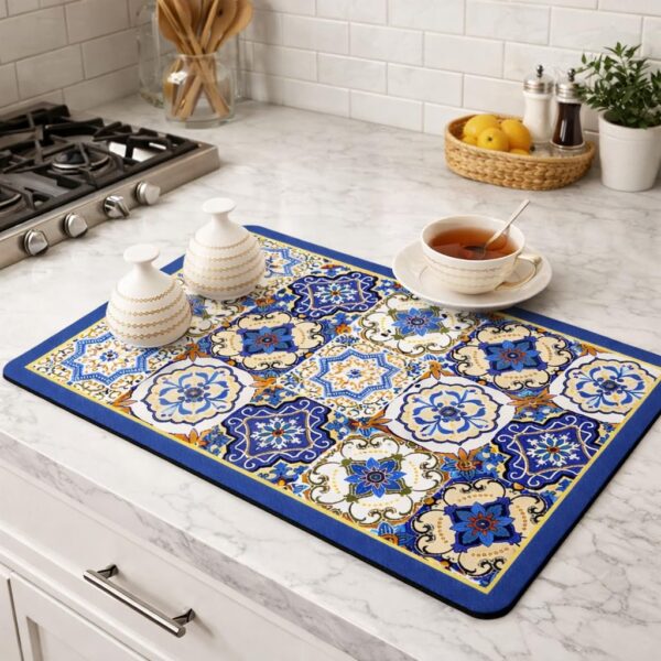 HomeCloud Dish Drying Mat for Kitchen Counter Hide Stain Super Absorbent, Non-Slip, Heat-Resistant, Great for Dishes,Rack Pad, Kitchen Counter, Coffee Maker (40x50cm, Royal_Blue_Star)