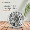 Human Hydro 12-in-1 Stainless Steel Masala Dabba | Spice Box with Partitioned Middle Container & 3 Spoons | See-Through Lid | Masala Container for Kitchen (22 cm, Silver)