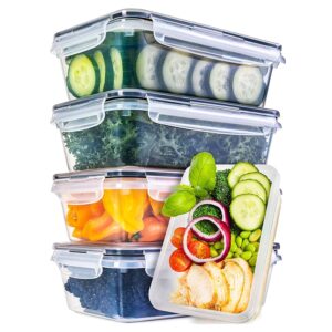 KITCHENACE,Modernise your living Fridge Storage Containers, Plastic Container for Kitchen Storage Box with Lids - Snap-Seal (4-pc) 1000ml Black