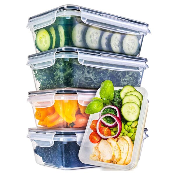 KITCHENACE,Modernise your living Fridge Storage Containers, Plastic Container for Kitchen Storage Box with Lids - Snap-Seal (4-pc) 1000ml Black