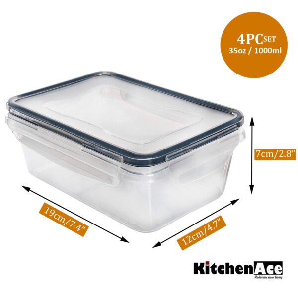 KITCHENACE,Modernise your living Fridge Storage Containers, Plastic Container for Kitchen Storage Box with Lids - Snap-Seal (4-pc) 1000ml Black