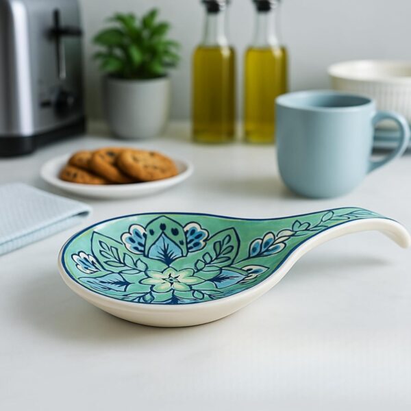 KITTENS Handpainted Ceramic Spoon Rest - Green | Microwave & Dishwasher Safe | Food Grade Material | Scratch Resistant | Perfect for Kitchen Counters, Stovetops, Cooking, Gifting
