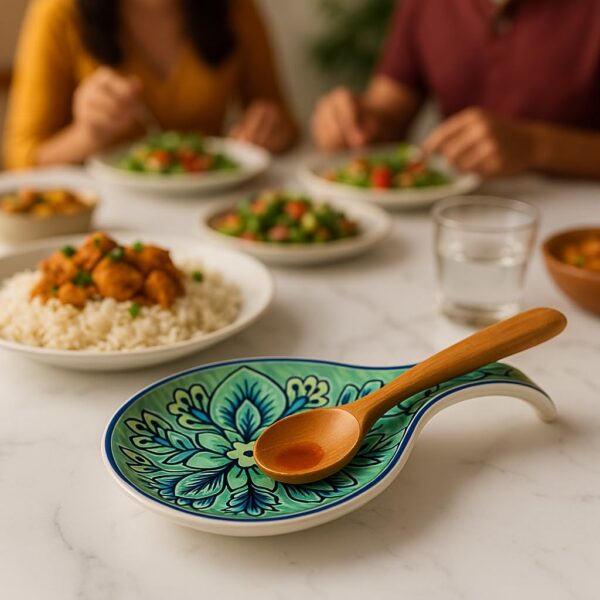 KITTENS Handpainted Ceramic Spoon Rest - Green | Microwave & Dishwasher Safe | Food Grade Material | Scratch Resistant | Perfect for Kitchen Counters, Stovetops, Cooking, Gifting
