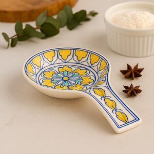 KITTENS Sunflower Azure Handpainted Ceramic Spoon Rest – Spoon Holder KITTENS Sunflower Azure Handpainted Ceramic Spoon Rest – Spoon Holder & Ladle Rest for Kitchen Counter – Yellow Blue Floral Design – Handcrafted in India – Microwave & Dishwasher Safe