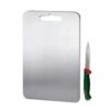 KMW Premium Stainless Steel Cutting Board with Knife, Silver, Professional KMW Premium Stainless Steel Cutting Board with Knife, Silver, Professional Kitchen Chopping Board, Dishwasher Safe | Size: 36 CM x 25 CM, Thickness: 1.5mm (Large)