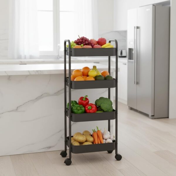 KRISHYAM® 4-Tier Metal Rolling Storage Trolley Cart with Wheels & Handle | Multipurpose Utility Organizer for Kitchen, Bathroom, Office & Salon | Heavy-Duty Steel (4-Layer Square)