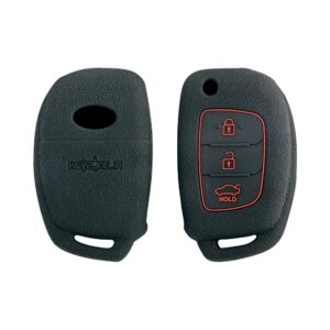 Keyzone® Silicone Key Cover Compatible for Hyundai I20, Xcent, Verna All 2012 to 2014 Models Only 3 Button Flip Key. (Black)