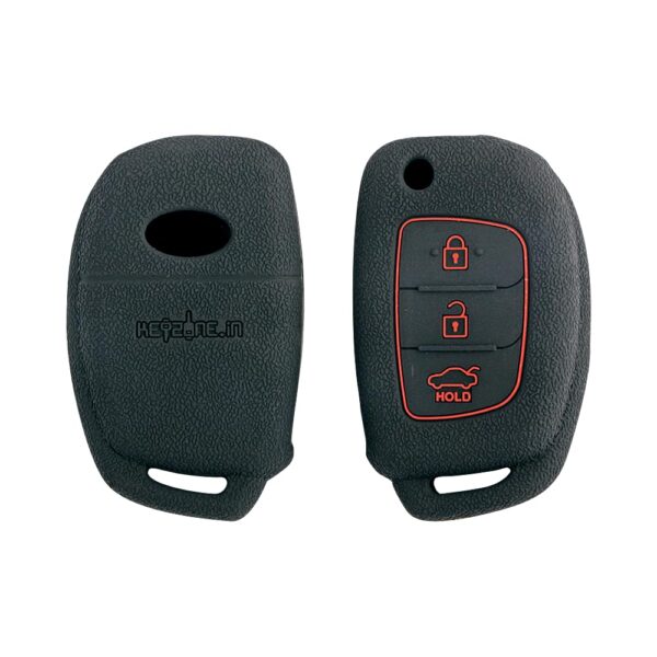 Keyzone® Silicone Key Cover Compatible for Hyundai I20, Xcent, Verna Keyzone® Silicone Key Cover Compatible for Hyundai I20, Xcent, Verna All 2012 to 2014 Models Only 3 Button Flip Key. (Black)