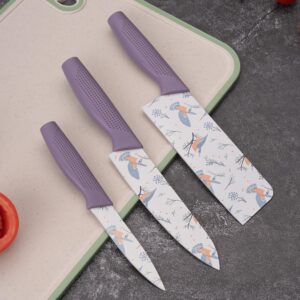 Kitchen Knife Stainless Steel 3 Pieces Professional Knife Set with Color Printing and Non-Slip Handle (3 PCS Multi Color) (Purple)