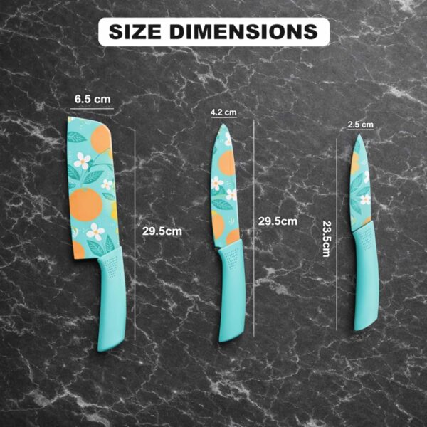 Kitchen Knife Stainless Steel 3 Pieces Professional Knife Set with Color Printing and Non-Slip Handle (3 PCS) (Blue)