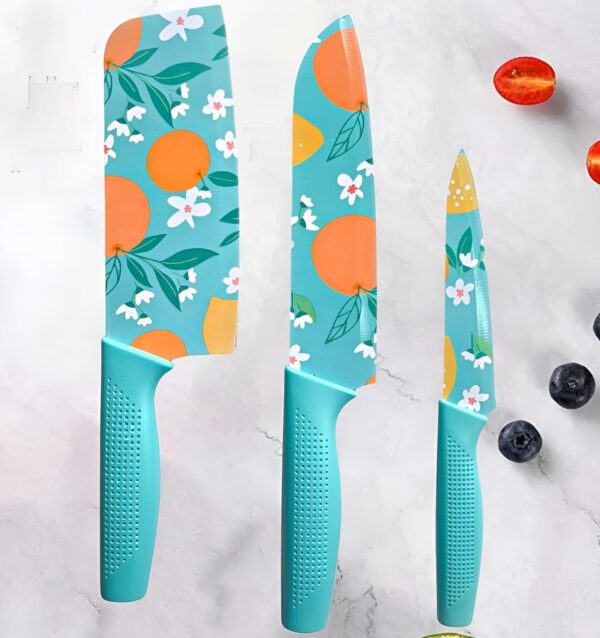 Kitchen Knife for Cooking, Cutting, Slicing, Kitchen Knives Set, Stainless Steel 3 Pieces Professional Knife Set with Color Coating and Non-Slip Handle Chef Knife Set (Sky Blue)