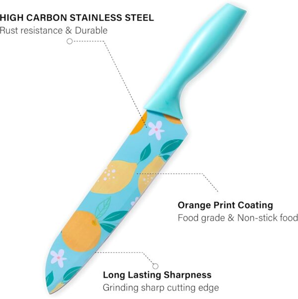 Kitchen Knife for Cooking, Cutting, Slicing, Kitchen Knives Set, Stainless Steel 3 Pieces Professional Knife Set with Color Coating and Non-Slip Handle Chef Knife Set (Sky Blue)