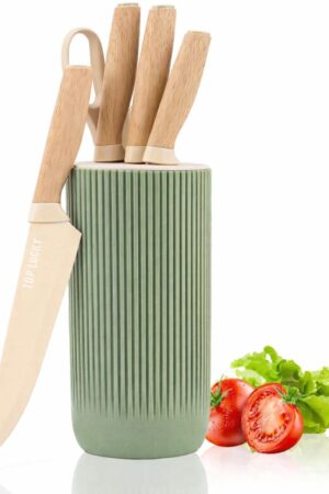 Knife Set, 6-Piece Khaki Kitchen Knife Set for Home, Anti-Rust Knife Set, 6-Piece Khaki Kitchen Knife Set for Home, Anti-Rust Non-Stick Stainless Steel Sharp Chef Knife Sets with Universal Knife Block for Kitchen, Ergonomical Design (Green)