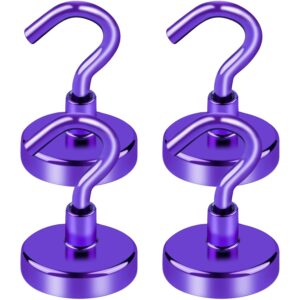 LOVIMAG Cruise Ship Essentials, 80Lb Magnetic Hooks for Cruise Cabins, Purple Strong Magnetic Hooks for Hanging, Refrigerator, Celling, Grill, Fridge, Kitchen-4Pack