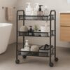 LUXE HOME INTERNATIONAL 3-Tier Revolving Kitchen Trolley with Wheels | Vegetable Metal Trolley Rack | Multipurpose Metal Storage Organizer | Square Design, 360° Rotating Utility Cart (Black 45x27x64)