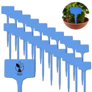 Little Forest - Plant Labels T-Type, 6-inch Garden Markers, 1.5 x 2.2 inch Writing Area, Waterproof Reusable Plastic Stakes, Pack of 20 (Blue)