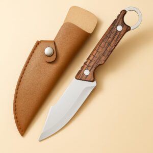 Machado Japanese Hand-Sharped Utility Knife with Leather Sheath | Full Tang Stainless Steel Drop Point Blade, ABS Plastic Handle | Multipurpose Kitchen, Meat, Vegetable & Outdoor Knife
