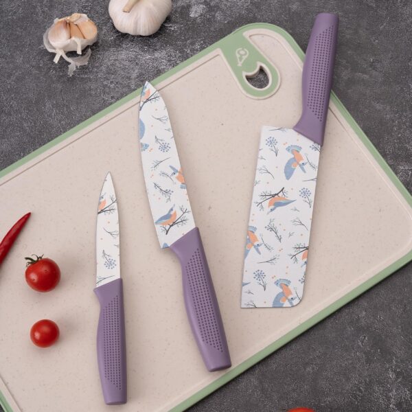 Marve Set of 3 Stainless Steel Kitchen Knives Set High-Carbon Stainless Steel Kitchen Knives Vegetable Knives Chef Knives Sharp Edge Cutting Chef Knives for Chopping Vegetables, Fruits (Purple)