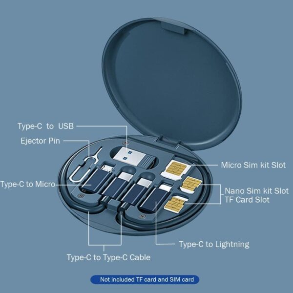 Mini Digital Gadgets Storage Box, Data Cable and SIM Card Holder With Nano Card Slot and Tools - Blue