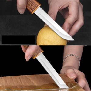 Mini Kantana Knife Set with Cover Dual Blade Stainless Steel Mini Kantana Knife Set with Cover Dual Blade Stainless Steel Utility Knives Wood Color Plastic Handle for Kitchen Fruit Cutting Camping Trekking Outdoor Travel Everyday Carry Tool