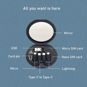 Mixen Mini Digital Gadgets Storage Box Multi Charging Cable Adapter Set, USB C to Micro USB/Lightning/USB A Cable Convertor Adapter Kit Can Use as Phone Holder (White)