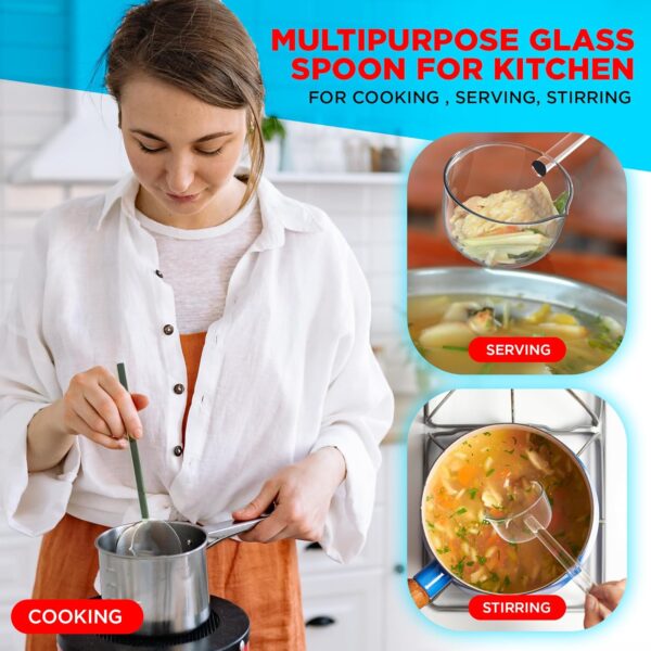 Multipurpose Glass Spoon and Ladle - Heat Resistant Borosilicate Karandi for Cooking, Serving, Stirring & Tadka (Transparent)