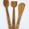 Neem Wood Spoons for Cooking, 3-Piece Set - Handcrafted Wooden Kitchen Utensil Set for Non-Stick Cookware | Serving Spoon, Wide Flipper & Narrow Spatula | Heat Resistant & Eco-Friendly
