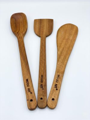 Neem Wood Spoons for Cooking, 3-Piece Set - Handcrafted Wooden Neem Wood Spoons for Cooking, 3-Piece Set - Handcrafted Wooden Kitchen Utensil Set for Non-Stick Cookware | Serving Spoon, Wide Flipper & Narrow Spatula | Heat Resistant & Eco-Friendly