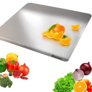 OrganizeMee Premium (35.8 cm x30cm) Stainless Steel Chopping Board | OrganizeMee Premium (35.8 cm x30cm) Stainless Steel Chopping Board | Steel Kitchen countertop for Cutting, Vegetable Chopper, for Meat & Veggies Items, Chopping Board Steel pad (Medium Platform)