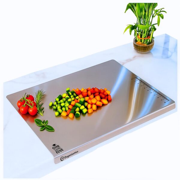 OrganizeMee Premium (35x30cm) Stainless Steel Chopping Board | Steel Kitchen Counter top for Cutting, Vegetable Chopper, for Meat & Veggies Items, Chopping Board Steel pad (Medium Platform)