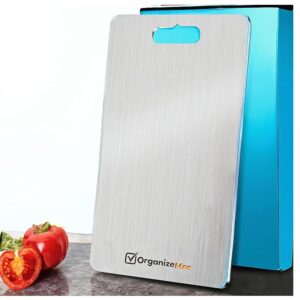 OrganizeMee Stainless Steel Chopping Board for Kitchen Heavy-Duty Cutting Board OrganizeMee Stainless Steel Chopping Board for Kitchen Heavy-Duty Cutting Board for Vegetables, Fruits Cutter, Meats, vegitable Chopper Boards, Premium Metal Chopping Board (Medium)(31.8CM X 21CM)