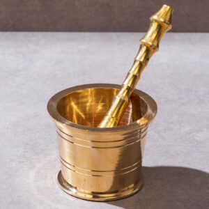 P-TAL Brass Mortar and Pestle Set 100% Pure Brass Okhli P-TAL Brass Mortar and Pestle Set 100% Pure Brass Okhli Imam Dasta for your Kitchen Spices Ptal Utensils