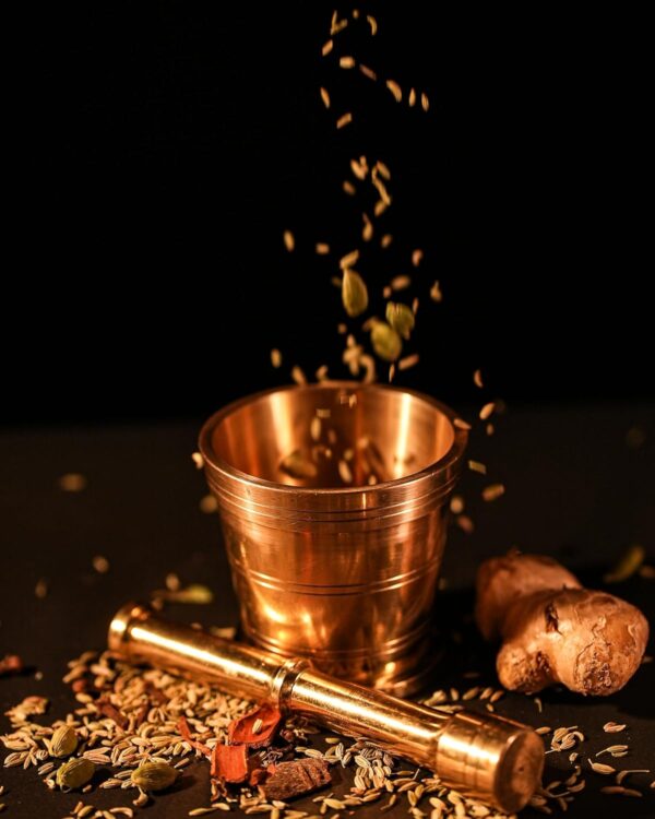 P-TAL Brass Mortar and Pestle Set 100% Pure Brass Okhli Imam Dasta for your Kitchen Spices Ptal Utensils